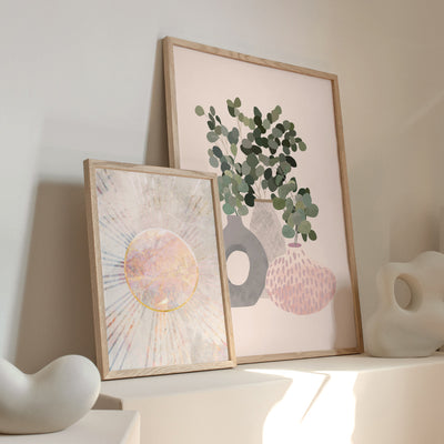 Vase Trio - Art Print, Poster, Stretched Canvas or Framed Wall Art, shown framed in a home interior space