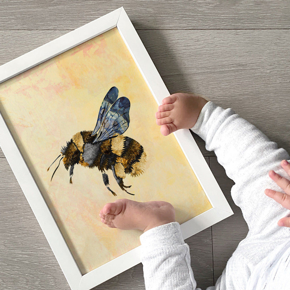 Bumble Bee Pop - Art Print, Poster, Stretched Canvas or Framed Wall Art Prints, shown framed in a room