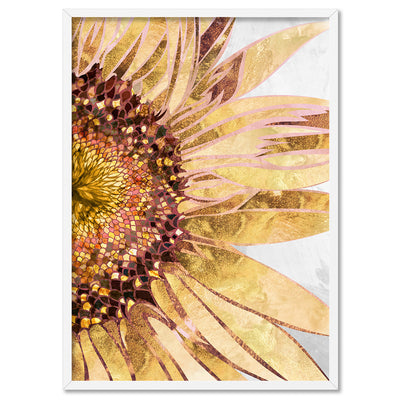 Golden Sunflower - Art Print, Poster, Stretched Canvas, or Framed Wall Art Print, shown in a white frame