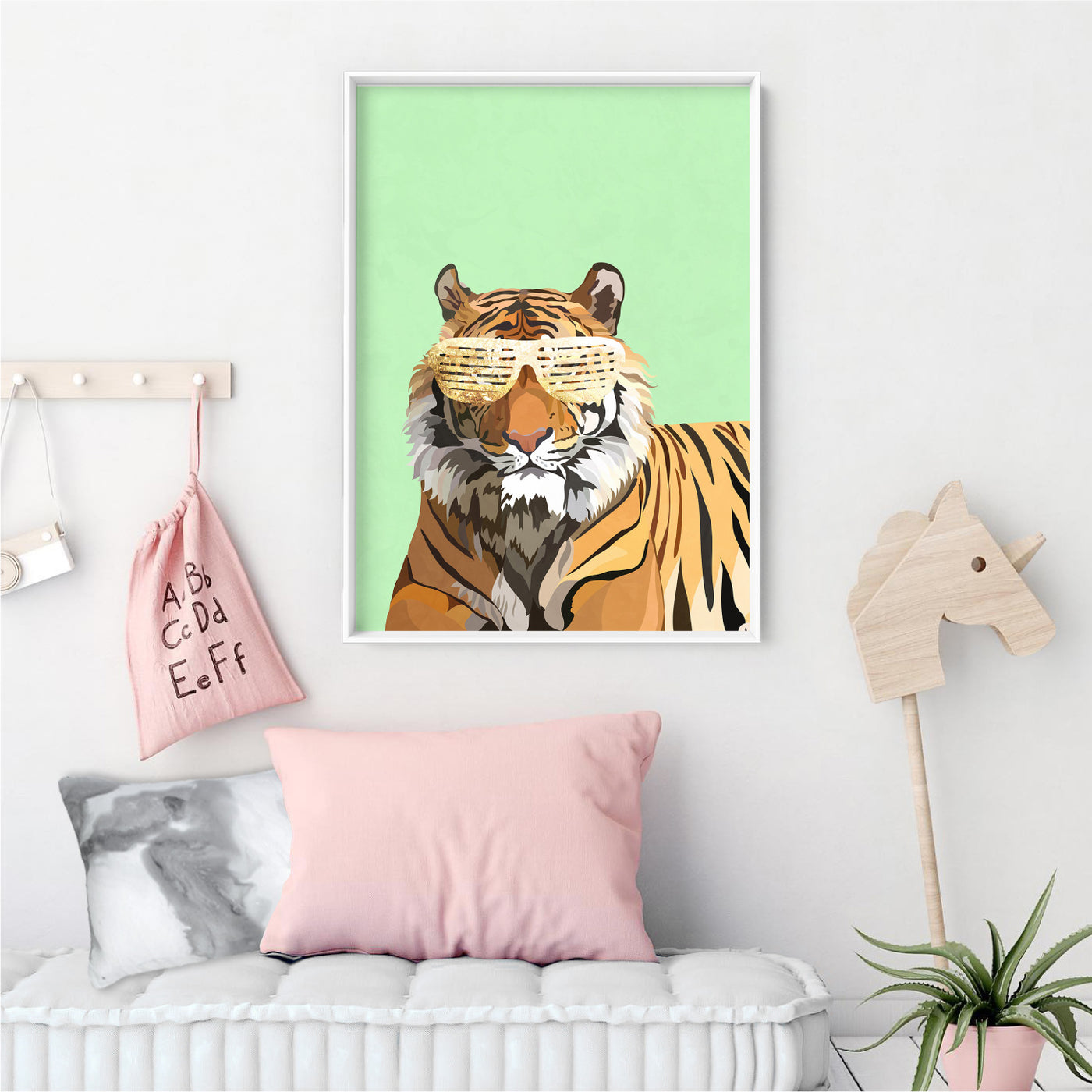 Tiger Pop - Art Print, Poster, Stretched Canvas or Framed Wall Art Prints, shown framed in a room