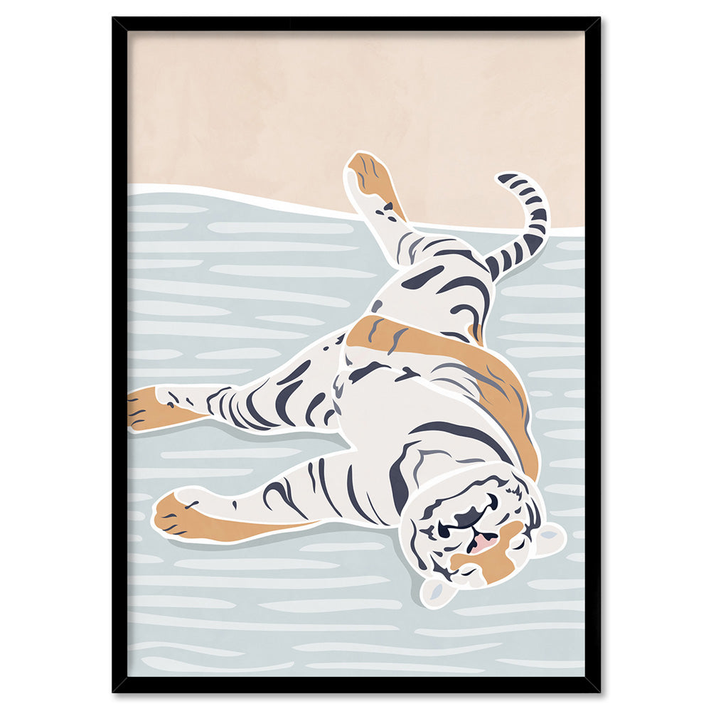 Tiger in Pastels - Art Print, Poster, Stretched Canvas, or Framed Wall Art Print, shown in a black frame