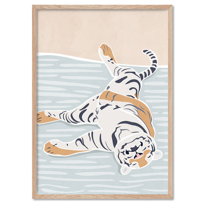 Tiger in Pastels - Art Print, Poster, Stretched Canvas, or Framed Wall Art Print, shown in a natural timber frame