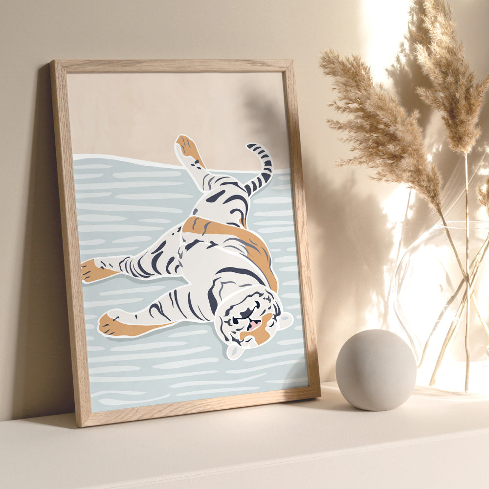 Tiger in Pastels - Art Print, Poster, Stretched Canvas or Framed Wall Art Prints, shown framed in a room