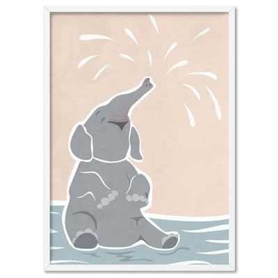 Elephant in Pastels - Art Print, Poster, Stretched Canvas, or Framed Wall Art Print, shown in a white frame