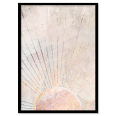 Boho Rising Sun Illustration - Art Print, Poster, Stretched Canvas, or Framed Wall Art Print, shown in a black frame