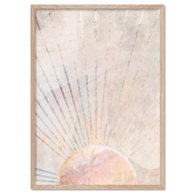 Boho Rising Sun Illustration - Art Print, Poster, Stretched Canvas, or Framed Wall Art Print, shown in a natural timber frame