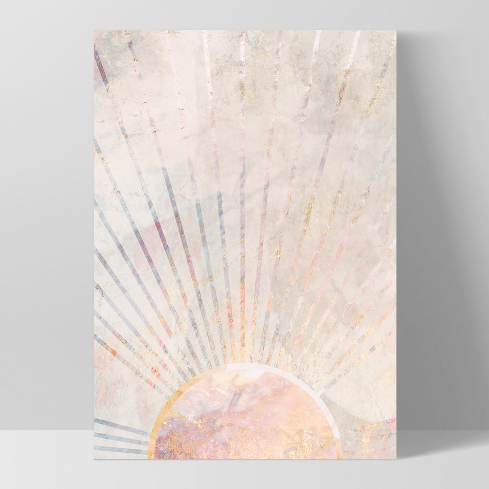 Boho Rising Sun Illustration - Art Print, Poster, Stretched Canvas, or Framed Wall Art Print, shown as a stretched canvas or poster without a frame