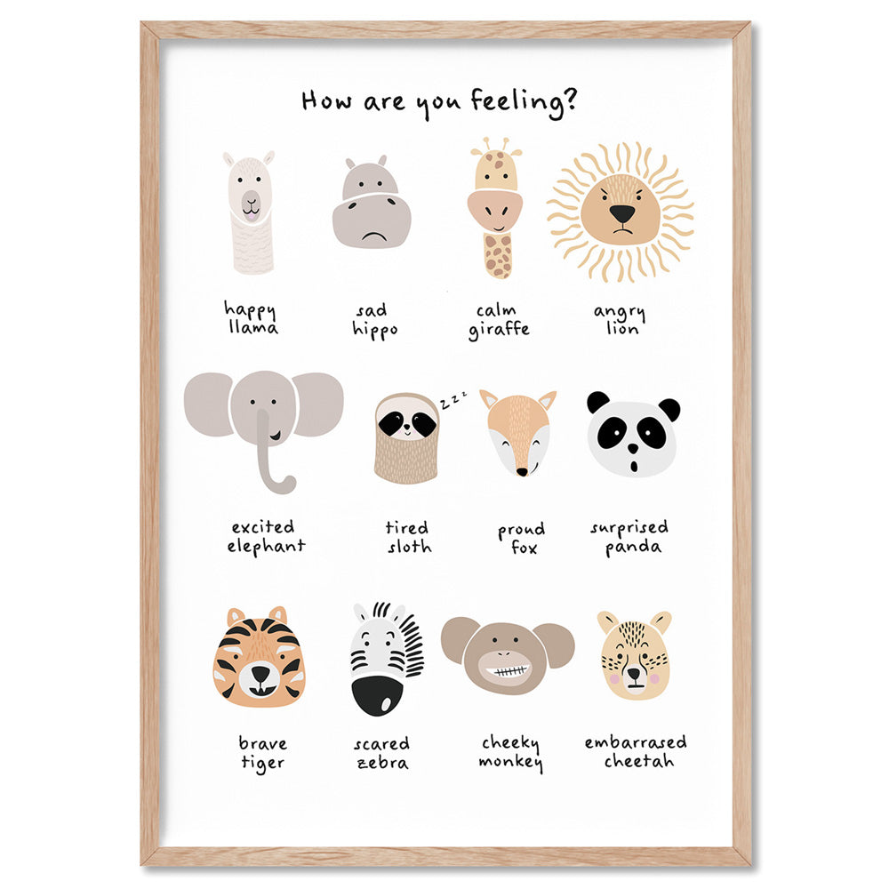 How Are You Feeling Chart - Art Print, Poster, Stretched Canvas, or Framed Wall Art Print, shown in a natural timber frame