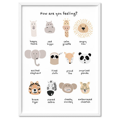 How Are You Feeling Chart - Art Print, Poster, Stretched Canvas, or Framed Wall Art Print, shown in a white frame