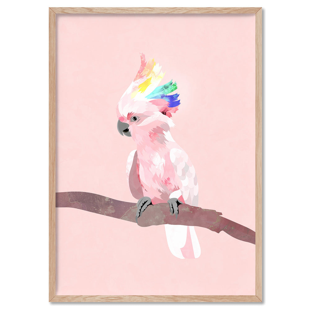Galah Pop - Art Print, Poster, Stretched Canvas, or Framed Wall Art Print, shown in a natural timber frame
