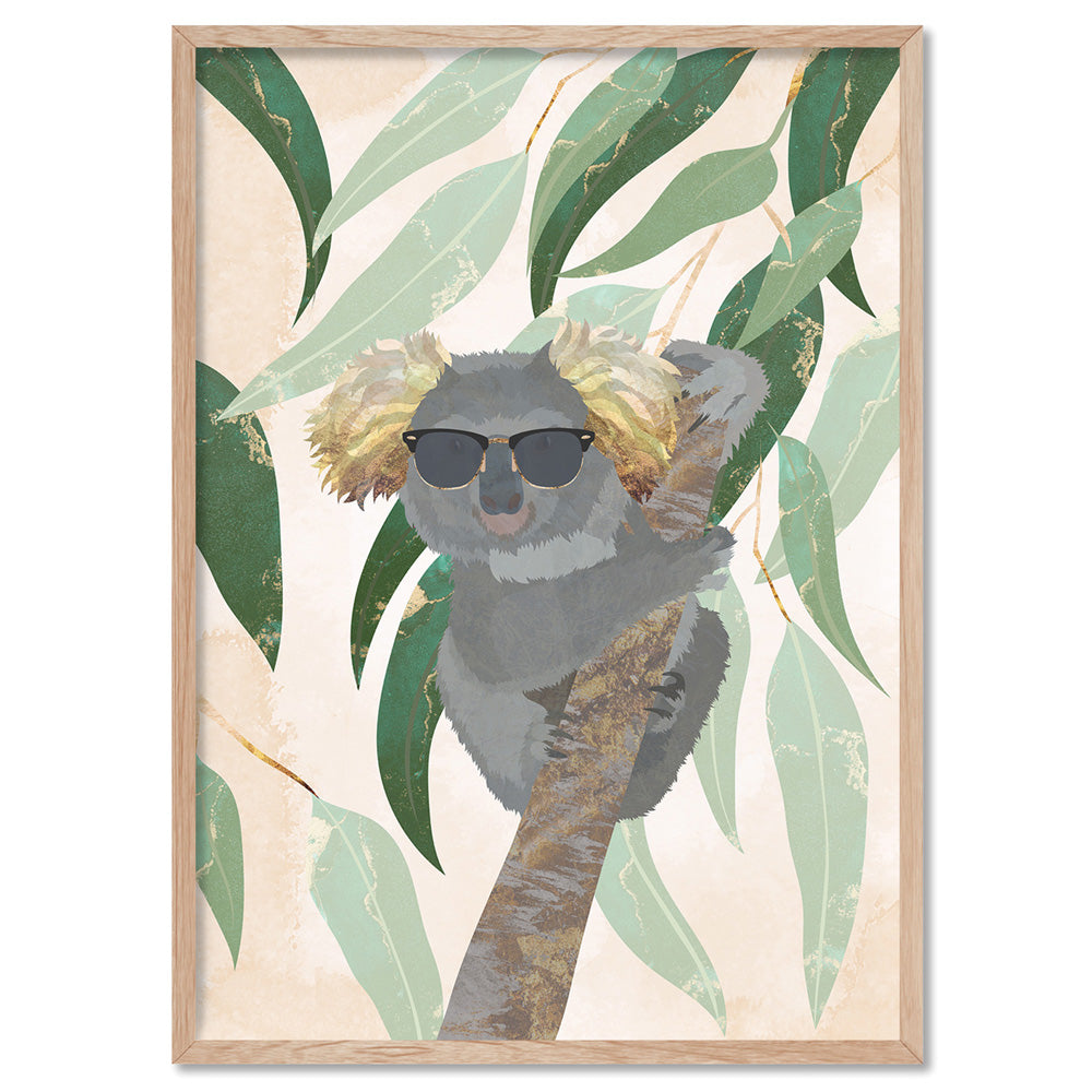 Cool Koala - Art Print, Poster, Stretched Canvas, or Framed Wall Art Print, shown in a natural timber frame