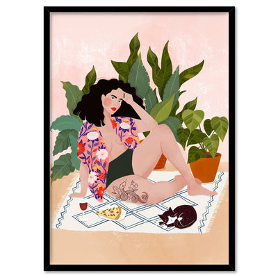 Sunday Chill Day Illustration - Art Print by Maja Tomljanovic, Poster, Stretched Canvas, or Framed Wall Art Print, shown in a black frame
