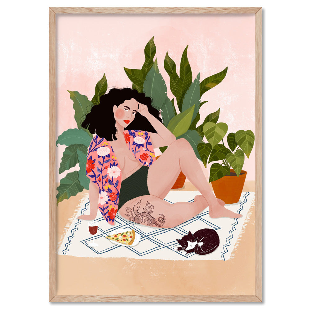 Sunday Chill Day Illustration - Art Print by Maja Tomljanovic, Poster, Stretched Canvas, or Framed Wall Art Print, shown in a natural timber frame