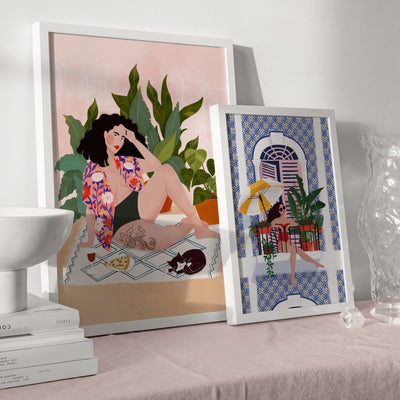 Sunday Chill Day Illustration - Art Print by Maja Tomljanovic, Poster, Stretched Canvas or Framed Wall Art, shown framed in a home interior space