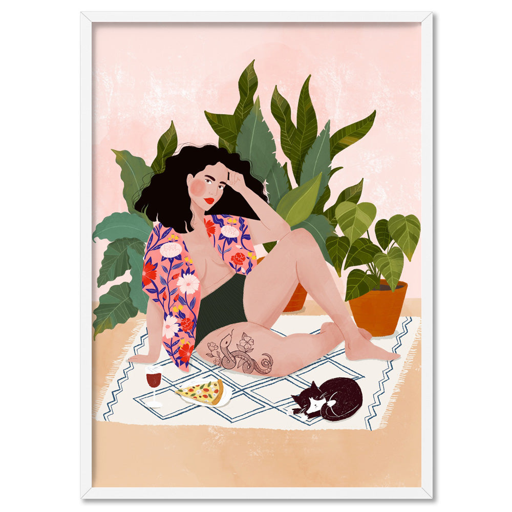 Sunday Chill Day Illustration - Art Print by Maja Tomljanovic, Poster, Stretched Canvas, or Framed Wall Art Print, shown in a white frame