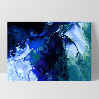 Abstract Fluid Paint in Blues - Art Print, Poster, Stretched Canvas, or Framed Wall Art Print, shown as a stretched canvas or poster without a frame