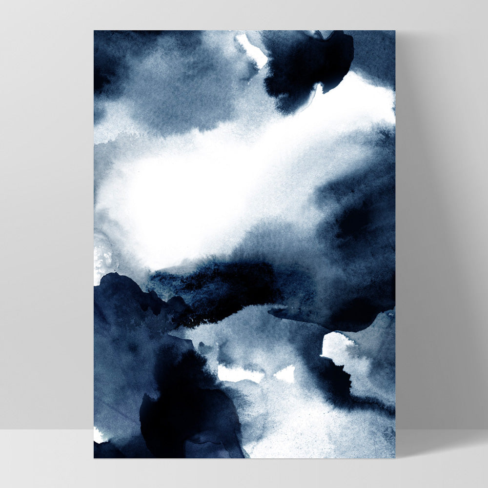 Abstract Watercolour Navy Indigo Clouds II - Art Print, Poster, Stretched Canvas, or Framed Wall Art Print, shown as a stretched canvas or poster without a frame