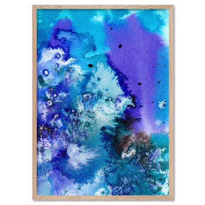 Abstract Watercolour Into the Blue II - Art Print, Poster, Stretched Canvas, or Framed Wall Art Print, shown in a natural timber frame