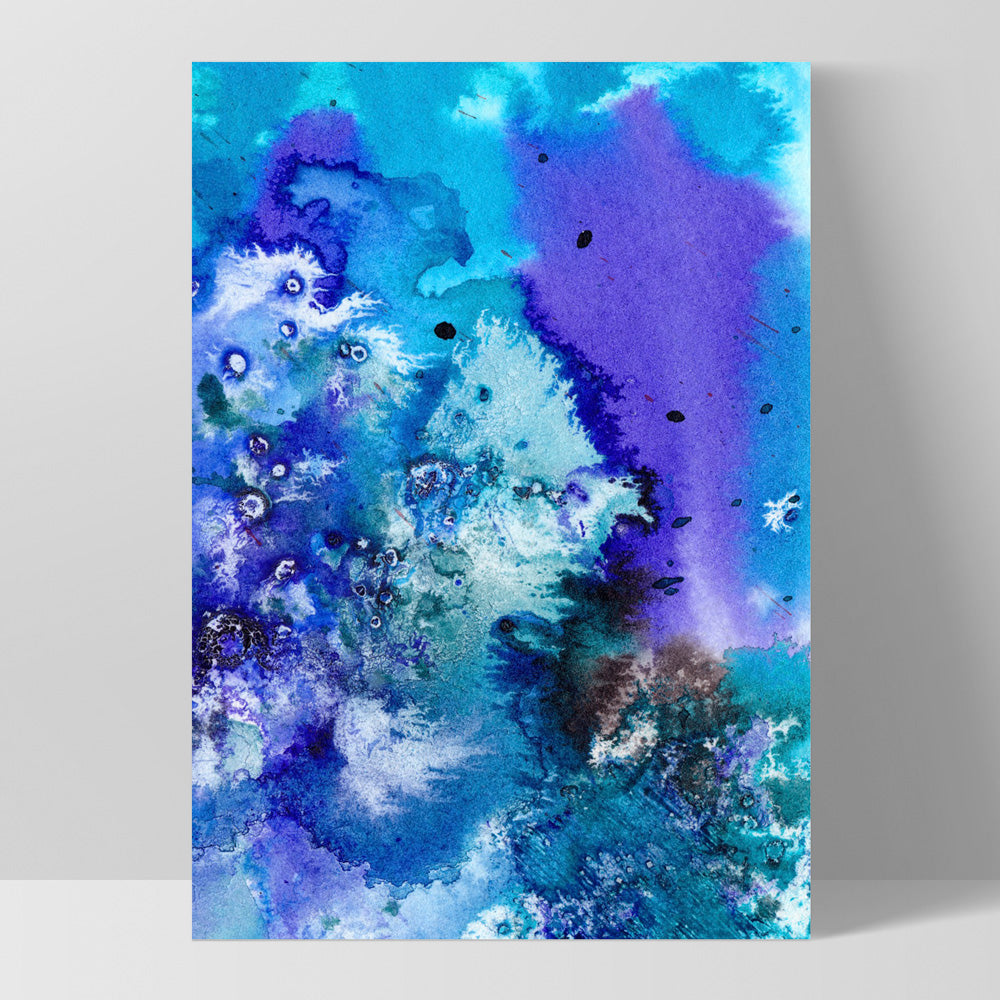 Abstract Watercolour Into the Blue II - Art Print, Poster, Stretched Canvas, or Framed Wall Art Print, shown as a stretched canvas or poster without a frame