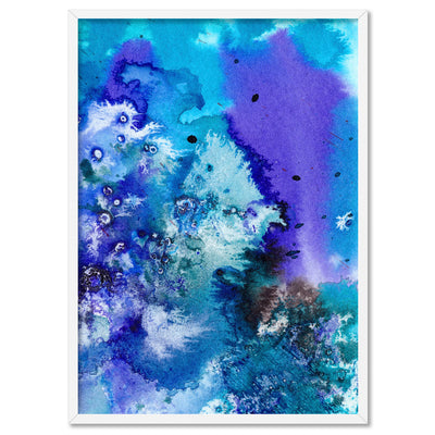 Abstract Watercolour Into the Blue II - Art Print, Poster, Stretched Canvas, or Framed Wall Art Print, shown in a white frame