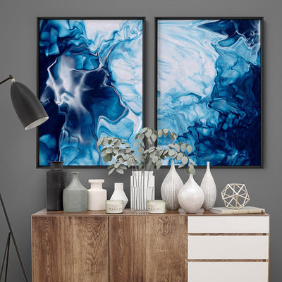 Abstract Fluid Ocean Breathing II - Art Print, Poster, Stretched Canvas or Framed Wall Art, shown framed in a home interior space