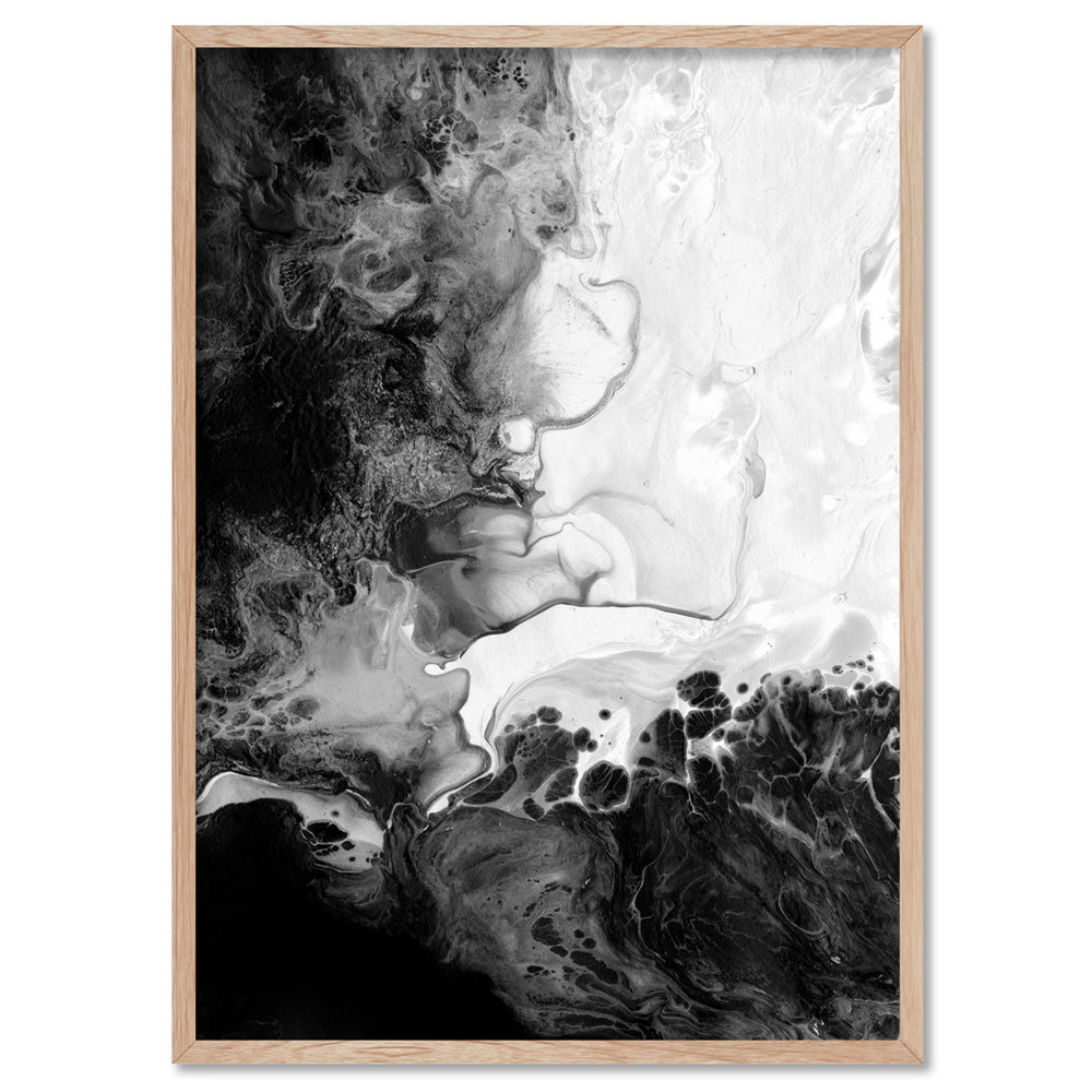 Abstract Fluid Monochrome II - Art Print, Poster, Stretched Canvas, or Framed Wall Art Print, shown in a natural timber frame