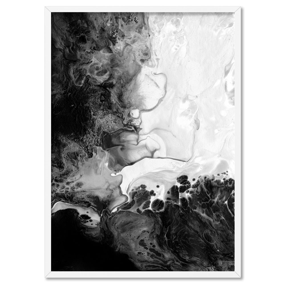 Abstract Fluid Monochrome II - Art Print, Poster, Stretched Canvas, or Framed Wall Art Print, shown in a white frame