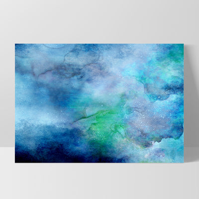 Abstract Watercolour & Ink Blue Depths - Art Print, Poster, Stretched Canvas, or Framed Wall Art Print, shown as a stretched canvas or poster without a frame