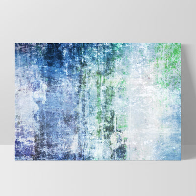 Distressed Blues & Greens Abstract - Art Print, Poster, Stretched Canvas, or Framed Wall Art Print, shown as a stretched canvas or poster without a frame