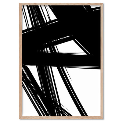 Abstract Bold Lines in Black & White II - Art Print, Poster, Stretched Canvas, or Framed Wall Art Print, shown in a natural timber frame
