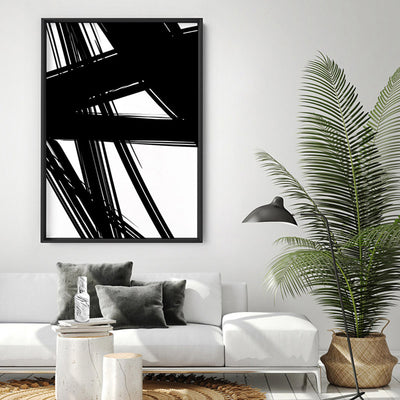 Abstract Bold Lines in Black & White II - Art Print, Poster, Stretched Canvas or Framed Wall Art, shown framed in a room
