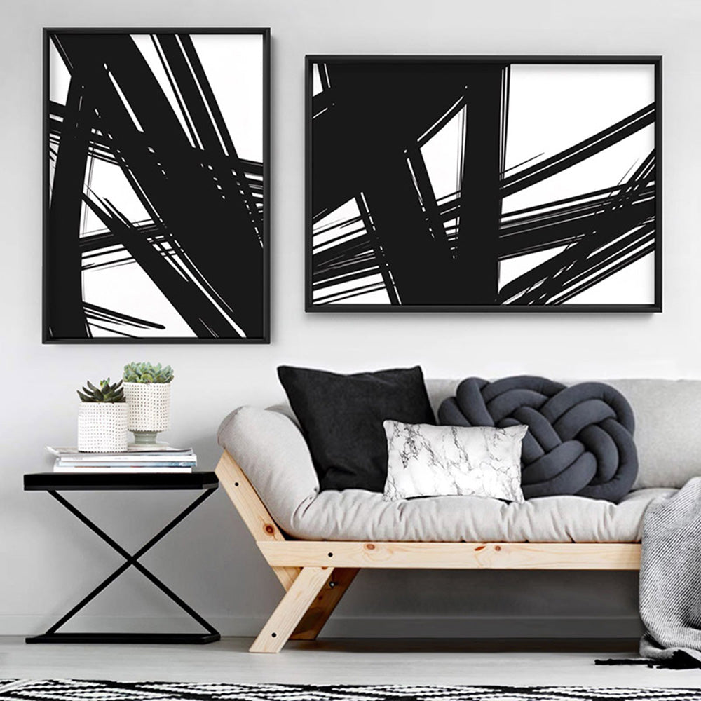 Abstract Bold Lines in Black & White II - Art Print, Poster, Stretched Canvas or Framed Wall Art, shown framed in a home interior space