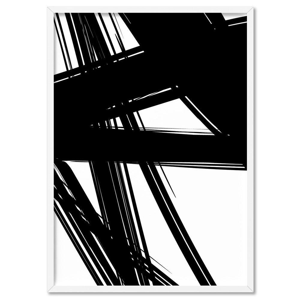 Abstract Bold Lines in Black & White II - Art Print, Poster, Stretched Canvas, or Framed Wall Art Print, shown in a white frame