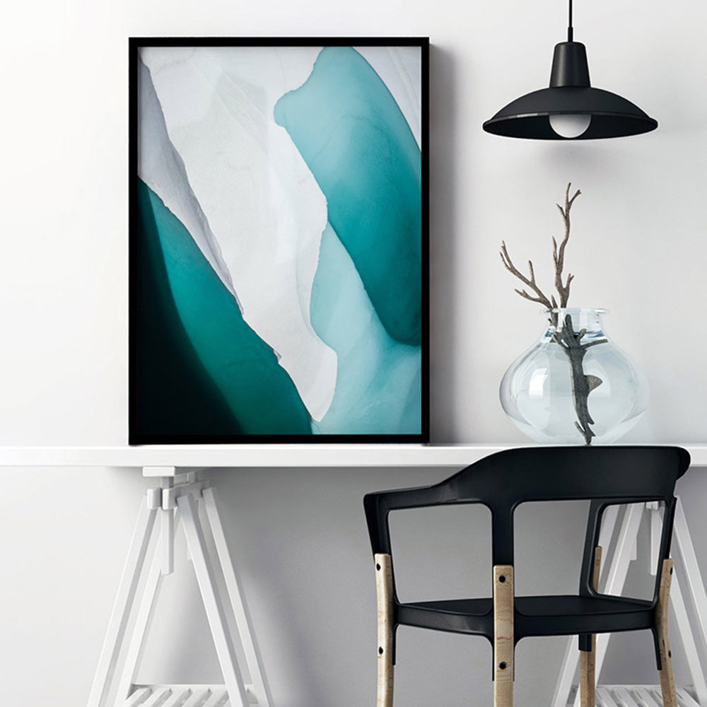 Aerial Abstract | Frozen Lake - Art Print, Poster, Stretched Canvas or Framed Wall Art, shown framed in a room