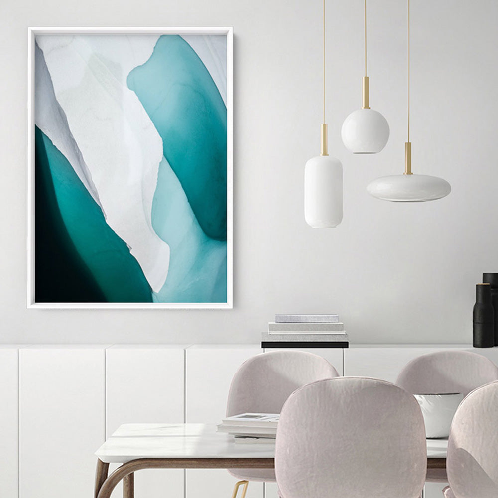 Aerial Abstract | Frozen Lake - Art Print, Poster, Stretched Canvas or Framed Wall Art, shown framed in a home interior space