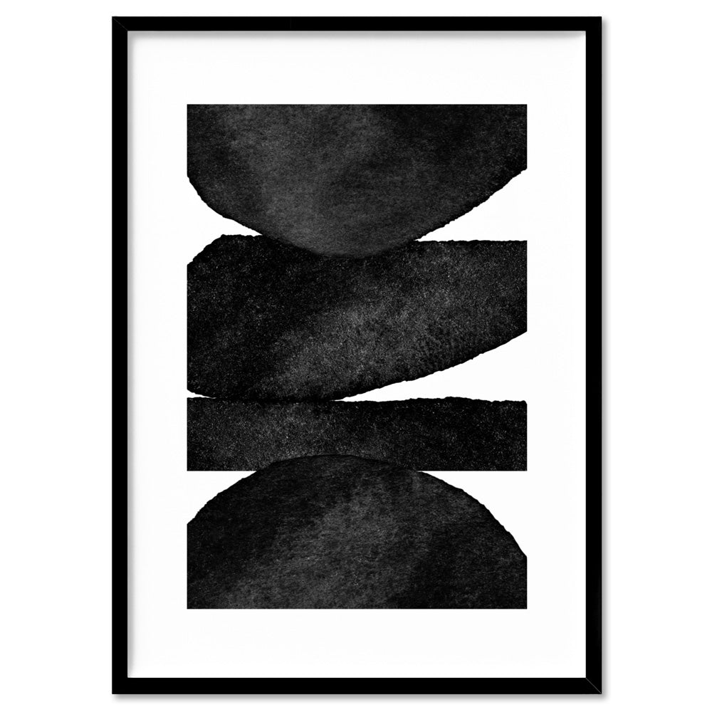 Abstract Monochrome | Organic Shapes - Art Print, Poster, Stretched Canvas, or Framed Wall Art Print, shown in a black frame
