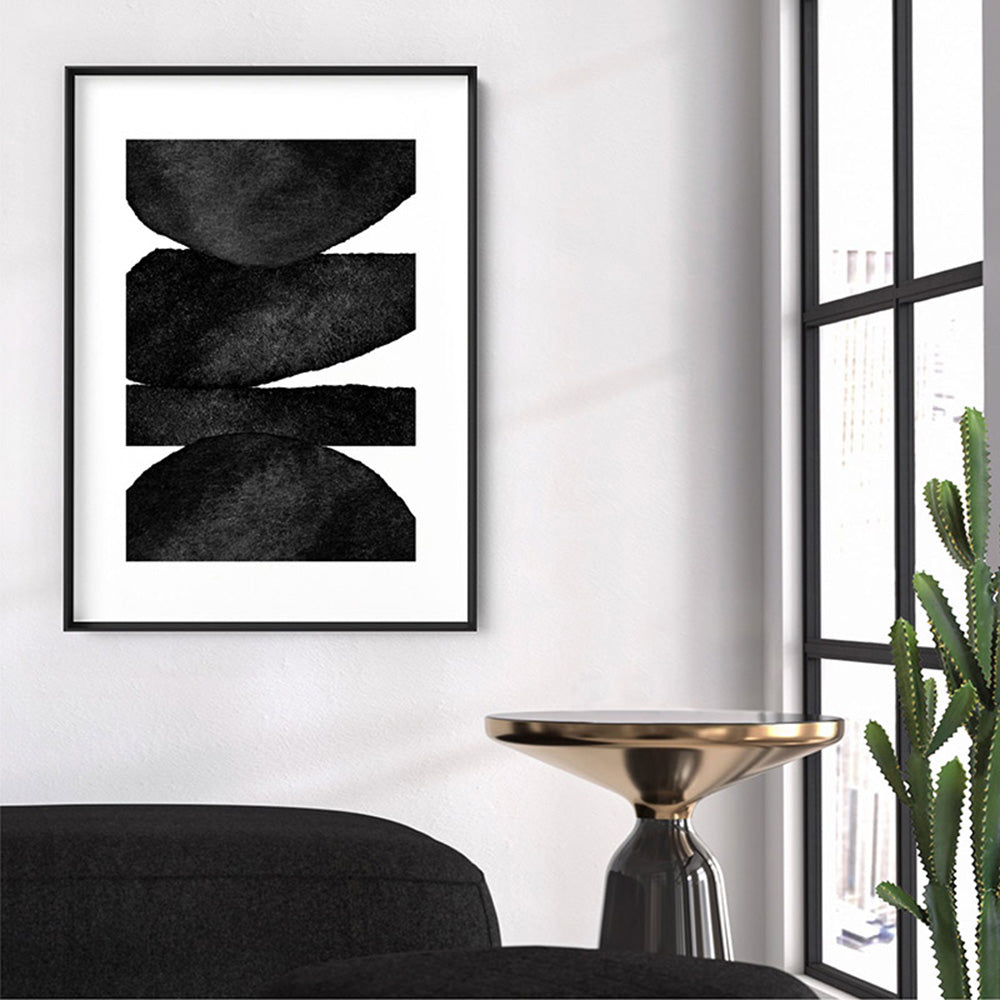 Abstract Monochrome | Organic Shapes - Art Print, Poster, Stretched Canvas or Framed Wall Art, shown framed in a room