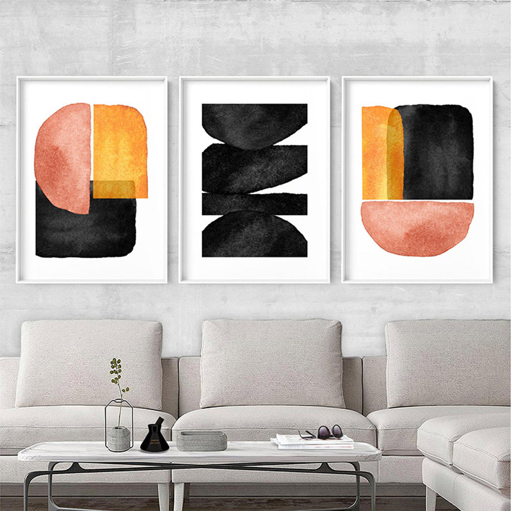 Abstract Monochrome | Organic Shapes - Art Print, Poster, Stretched Canvas or Framed Wall Art, shown framed in a home interior space