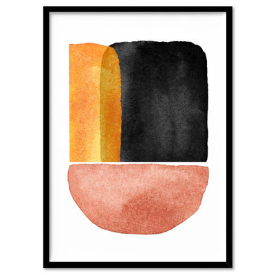 Abstract Mid Century | Terracotta on Black I - Art Print, Poster, Stretched Canvas, or Framed Wall Art Print, shown in a black frame