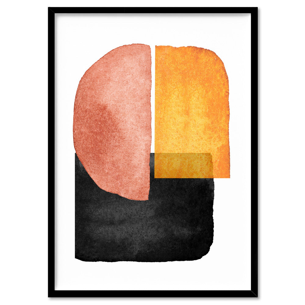 Abstract Mid Century | Terracotta on Black II - Art Print, Poster, Stretched Canvas, or Framed Wall Art Print, shown in a black frame