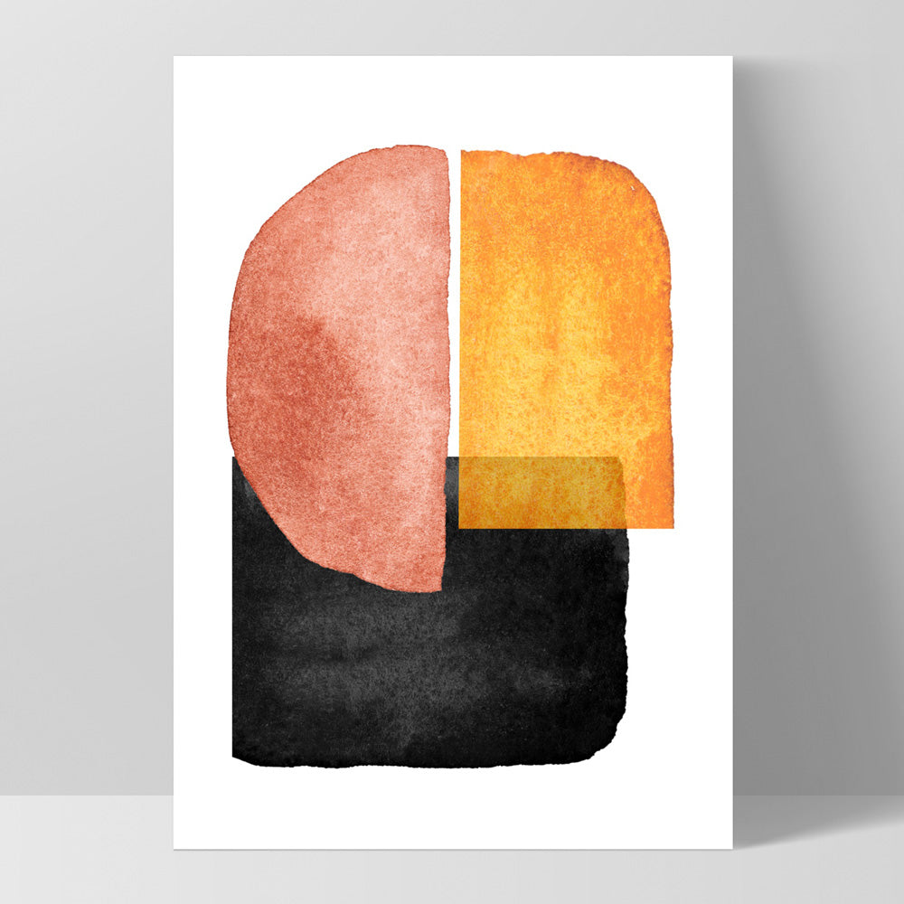 Abstract Mid Century | Terracotta on Black II - Art Print, Poster, Stretched Canvas, or Framed Wall Art Print, shown as a stretched canvas or poster without a frame