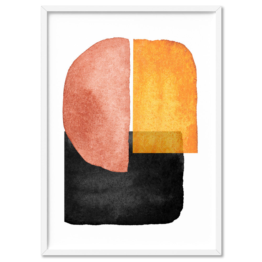 Abstract Mid Century | Terracotta on Black II - Art Print, Poster, Stretched Canvas, or Framed Wall Art Print, shown in a white frame
