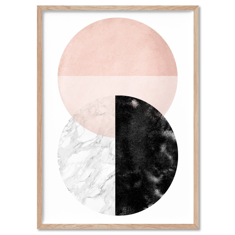 Abstract Moons | Geometric Circles I - Art Print, Poster, Stretched Canvas, or Framed Wall Art Print, shown in a natural timber frame