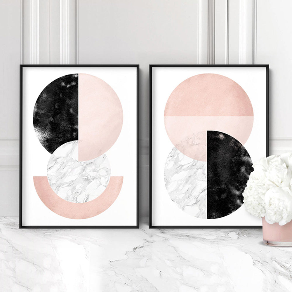 Abstract Moons | Geometric Circles I - Art Print, Poster, Stretched Canvas or Framed Wall Art, shown framed in a home interior space