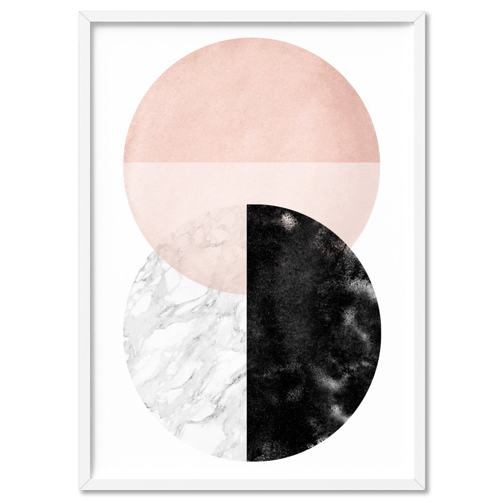 Abstract Moons | Geometric Circles I - Art Print, Poster, Stretched Canvas, or Framed Wall Art Print, shown in a white frame