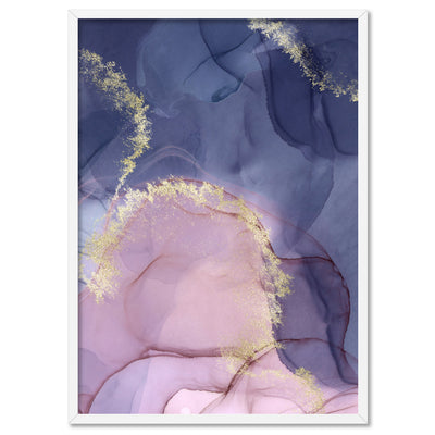 Watercolour Inks | Pink & Purple I - Art Print, Poster, Stretched Canvas, or Framed Wall Art Print, shown in a white frame
