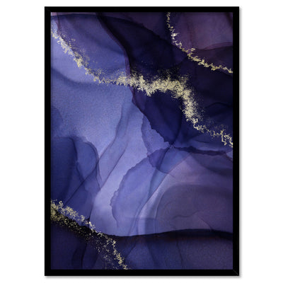 Watercolour Inks | Navy & Purple II - Art Print, Poster, Stretched Canvas, or Framed Wall Art Print, shown in a black frame