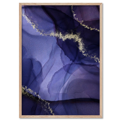 Watercolour Inks | Navy & Purple II - Art Print, Poster, Stretched Canvas, or Framed Wall Art Print, shown in a natural timber frame