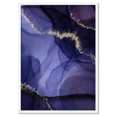 Watercolour Inks | Navy & Purple II - Art Print, Poster, Stretched Canvas, or Framed Wall Art Print, shown in a white frame