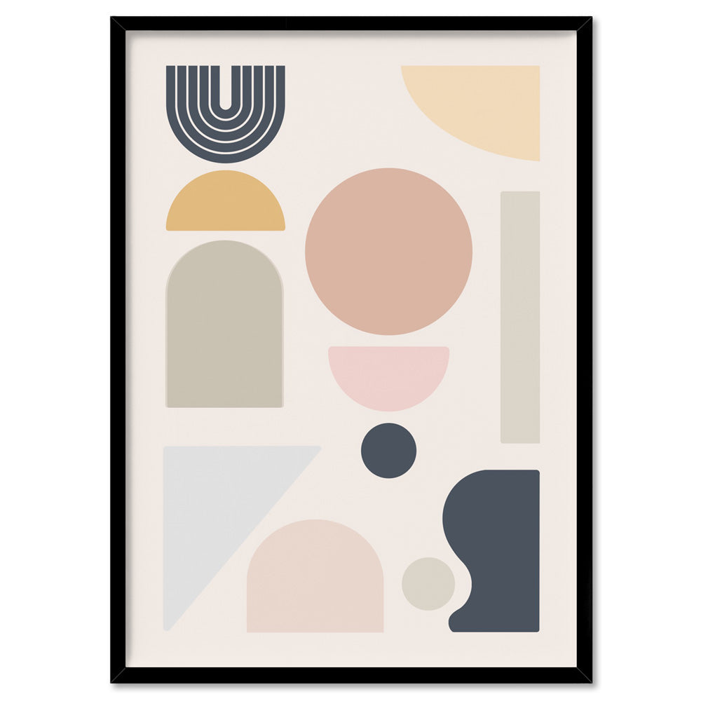 Mid Century Geo Shapes II - Art Print, Poster, Stretched Canvas, or Framed Wall Art Print, shown in a black frame